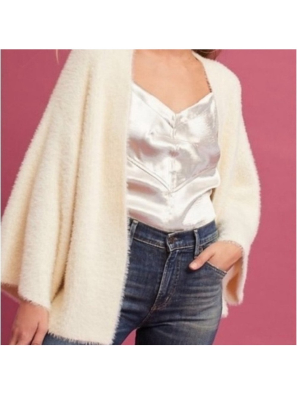 Sleeping on Snow cream fuzzy cardigan One Size Kimono open front bohemian